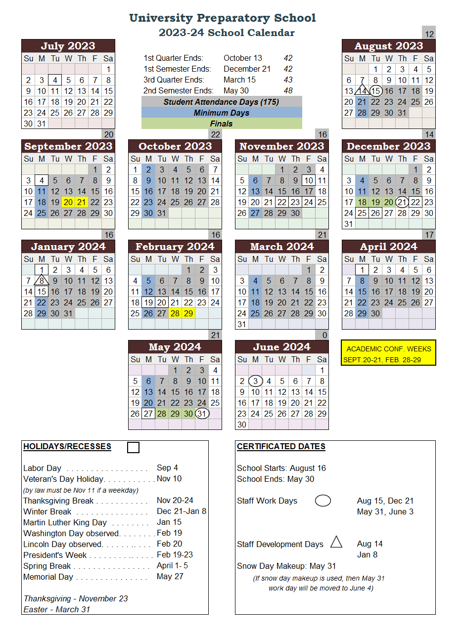 U-Prep 2023-24 Academic Calendar
